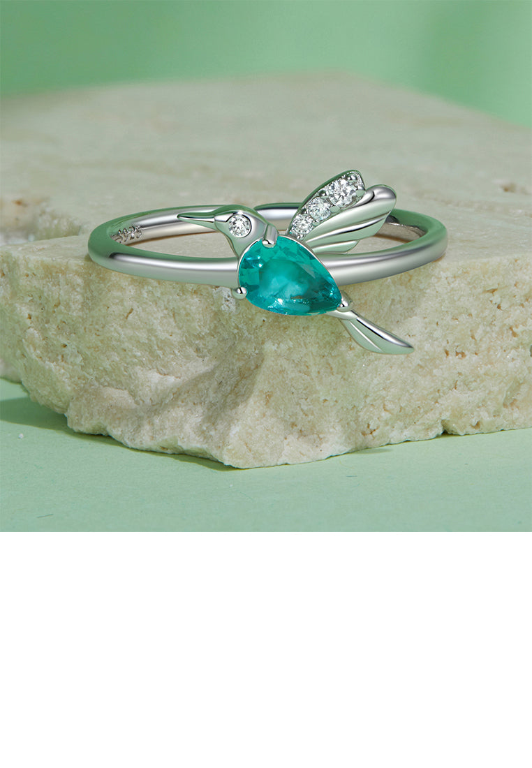 925 Sterling Silver Simple Cute Hummingbird Adjustable Open Ring with Cubic Zirconia - Luxurious Look