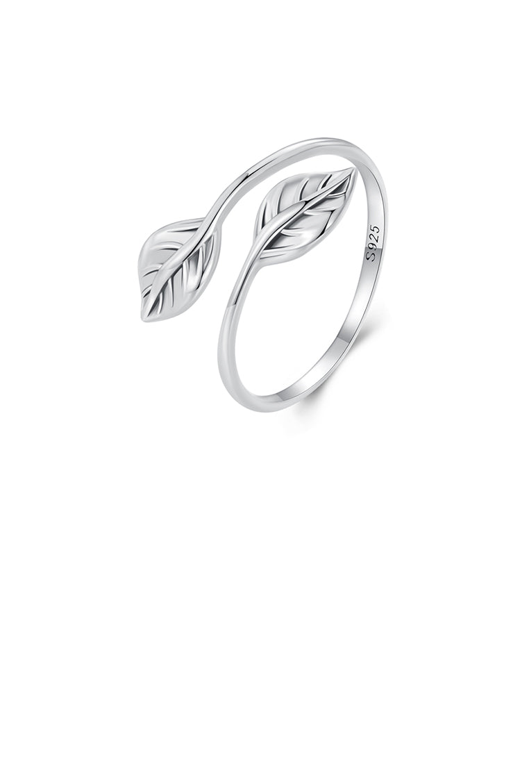 925 Sterling Silver Fashion Simple Leaf Adjustable Open Ring