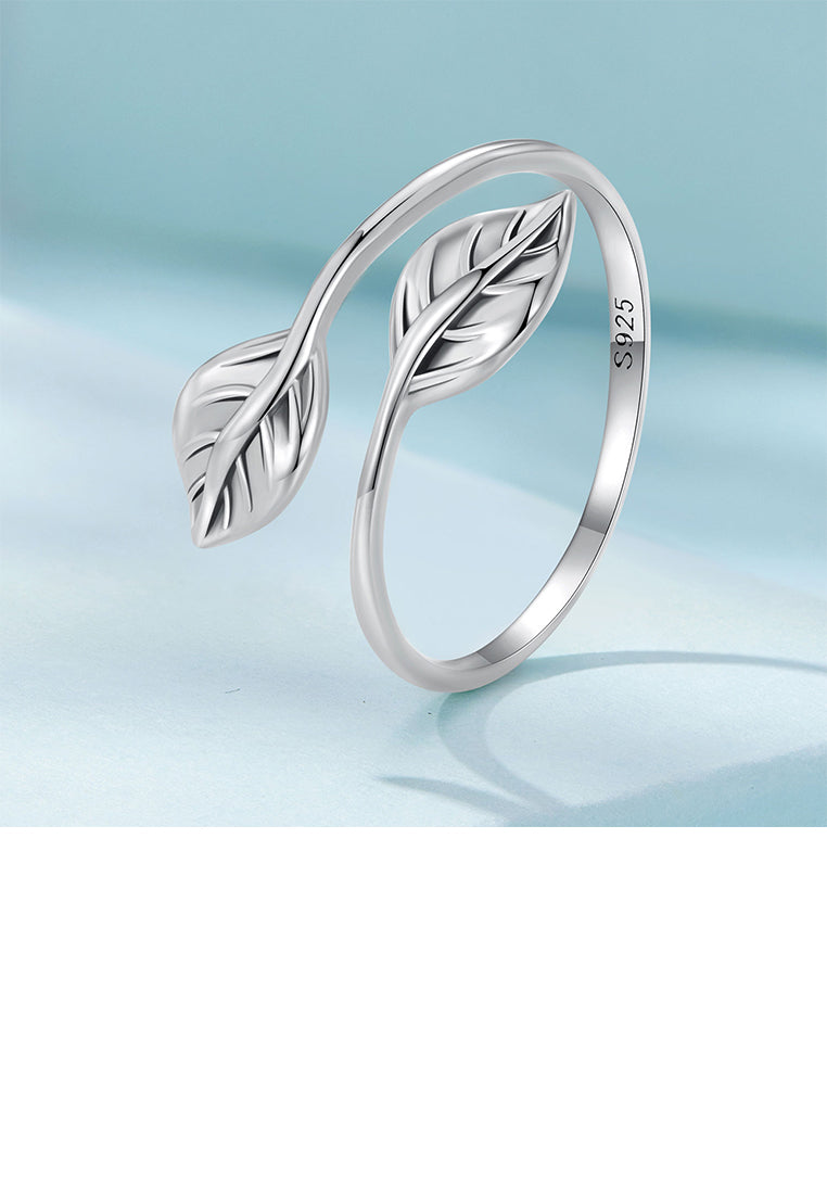 925 Sterling Silver Fashion Simple Leaf Adjustable Open Ring