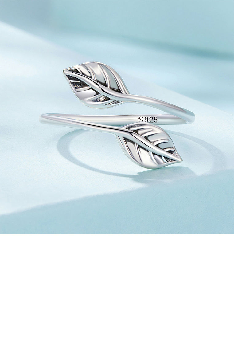 925 Sterling Silver Fashion Simple Leaf Adjustable Open Ring