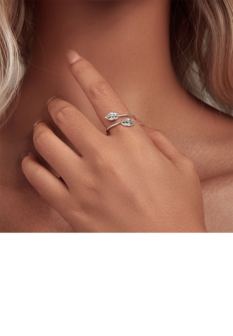 925 Sterling Silver Fashion Simple Leaf Adjustable Open Ring