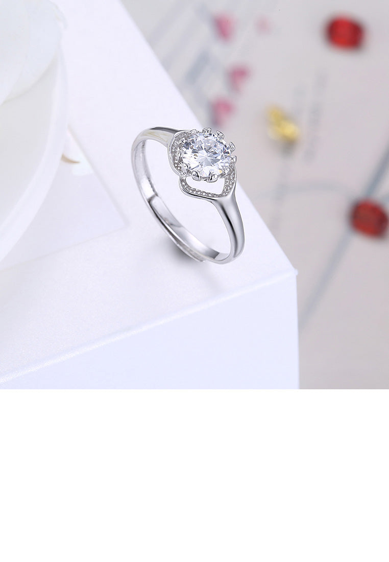 925 Sterling Silver Fashion Bright Cutout Geometric Cubic Zircon Adjustable Ring