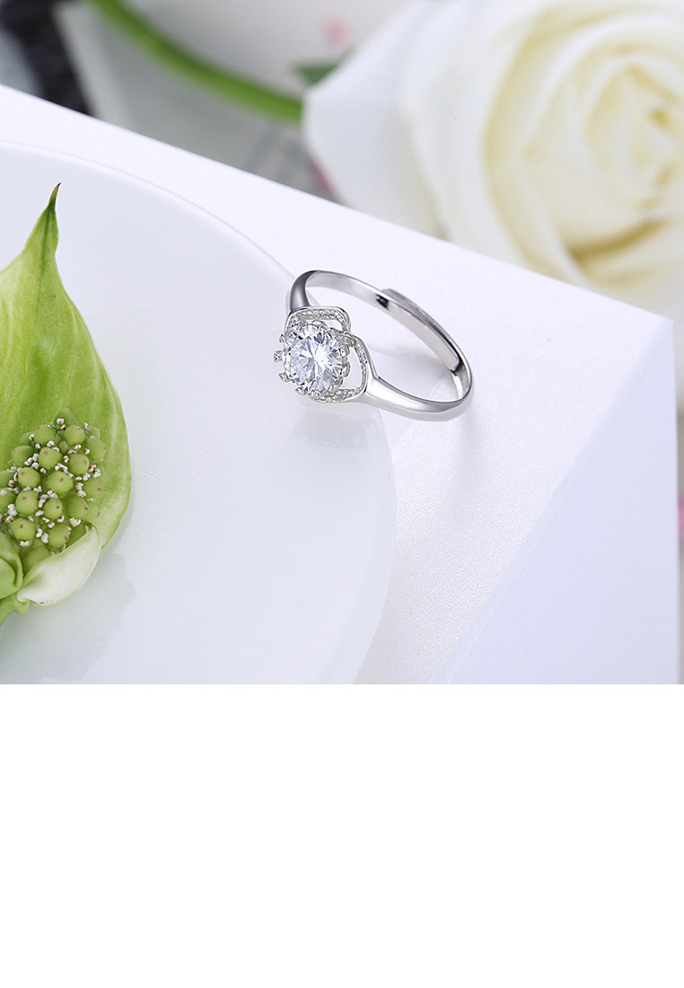 925 Sterling Silver Fashion Bright Cutout Geometric Cubic Zircon Adjustable Ring