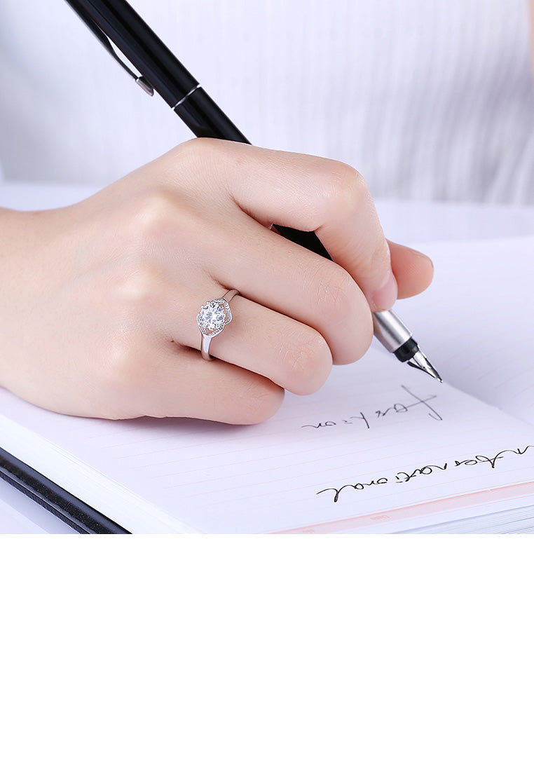 925 Sterling Silver Fashion Bright Cutout Geometric Cubic Zircon Adjustable Ring