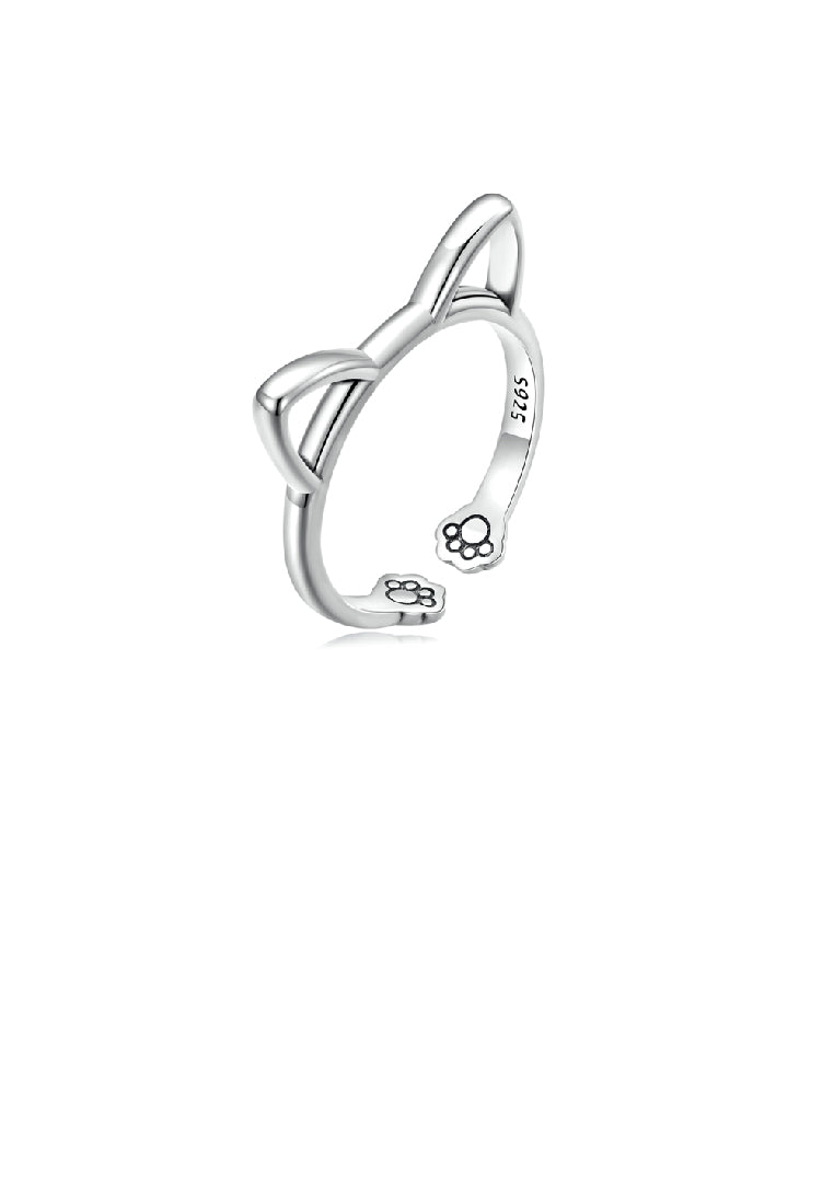 925 Sterling Silver Simple Cute Cat Adjustable Open Ring