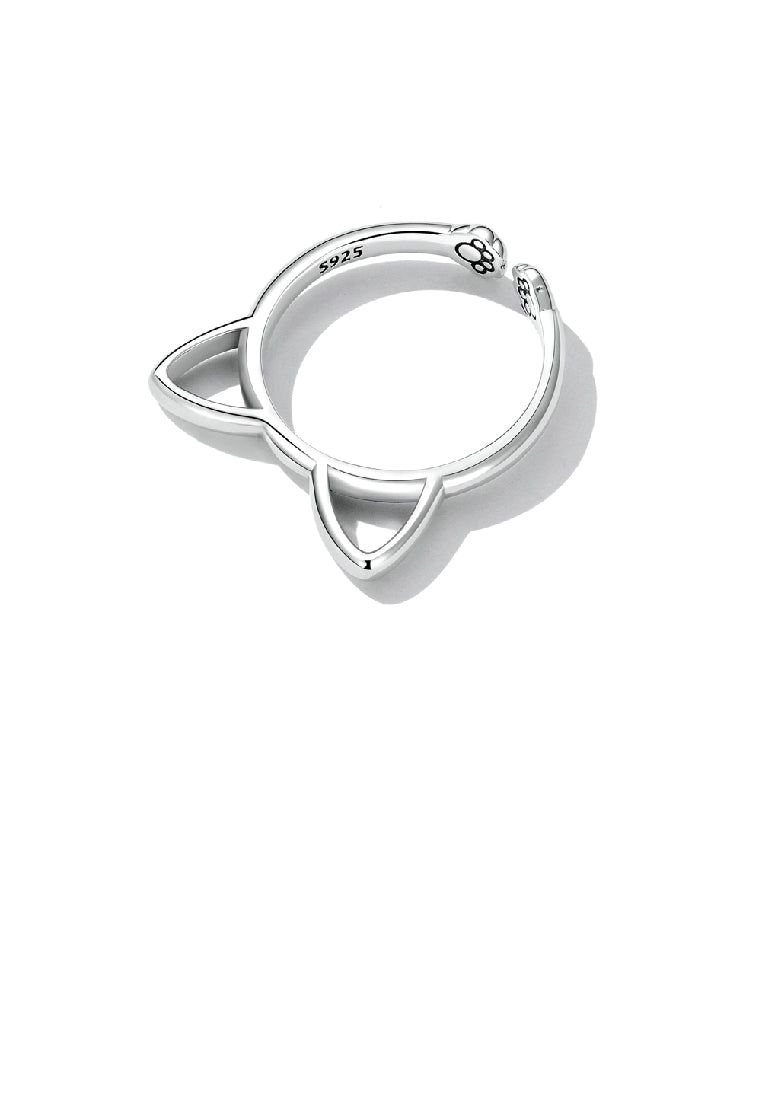 925 Sterling Silver Simple Cute Cat Adjustable Open Ring