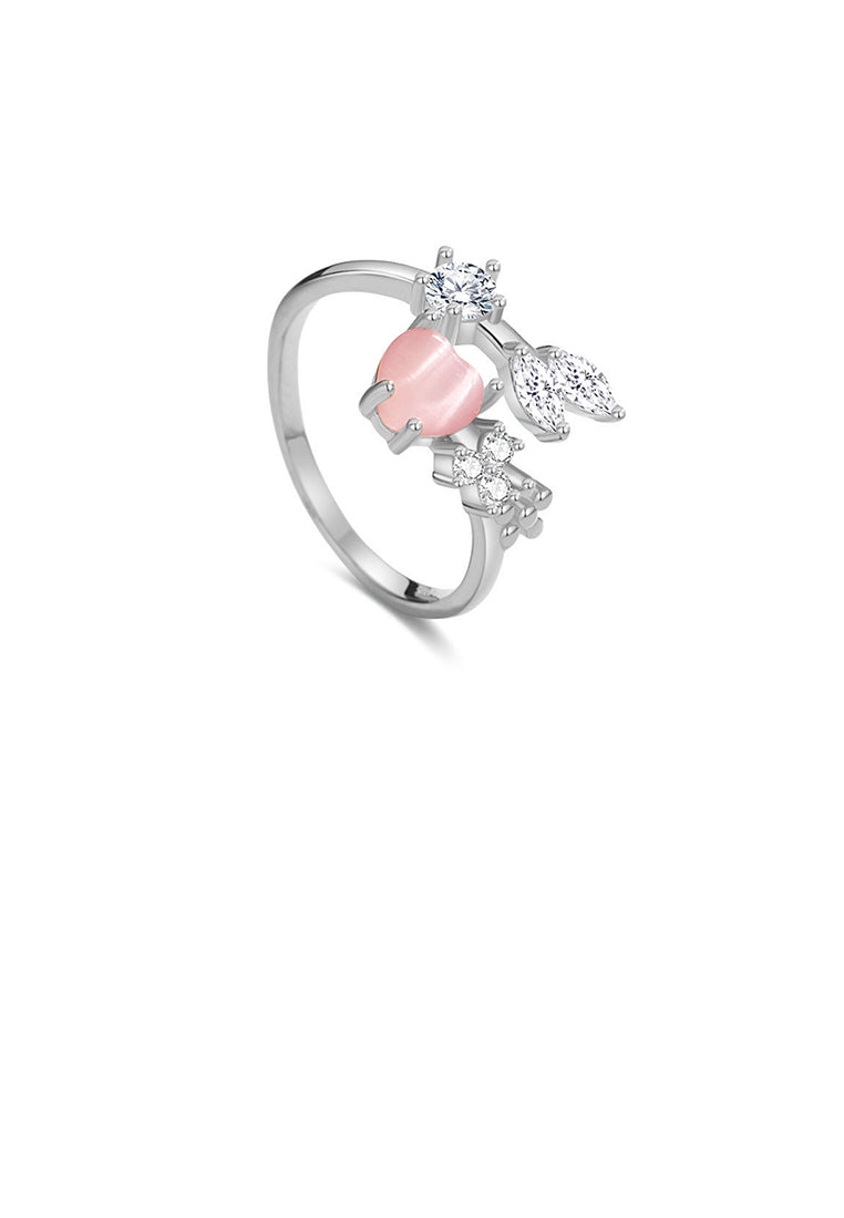 925 Sterling Silver Fashion and Simple Heart-shaped Cats Eye Adjustable Open Ring with Cubic Zirconia - Luxurious Look