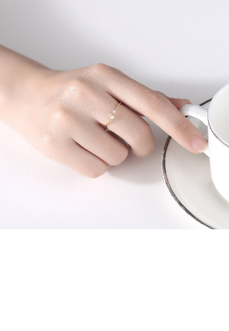 925 Sterling Silver Plated Gold Fashion Simple Geometric Imitation Pearl Adjustable Open Ring with Cubic Zirconia - Luxurious Look