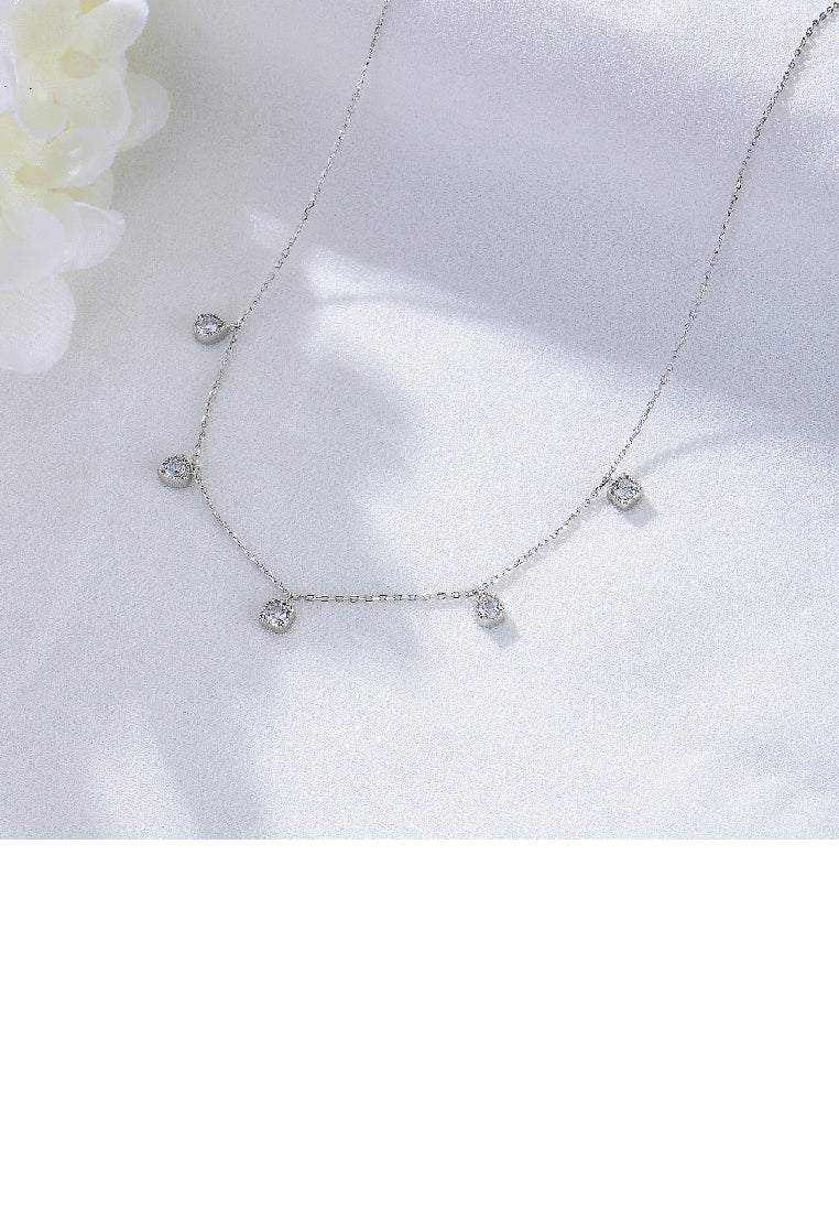 925 Sterling Silver Fashion Simple Geometric Necklace with Cubic Zirconia - Luxurious Look