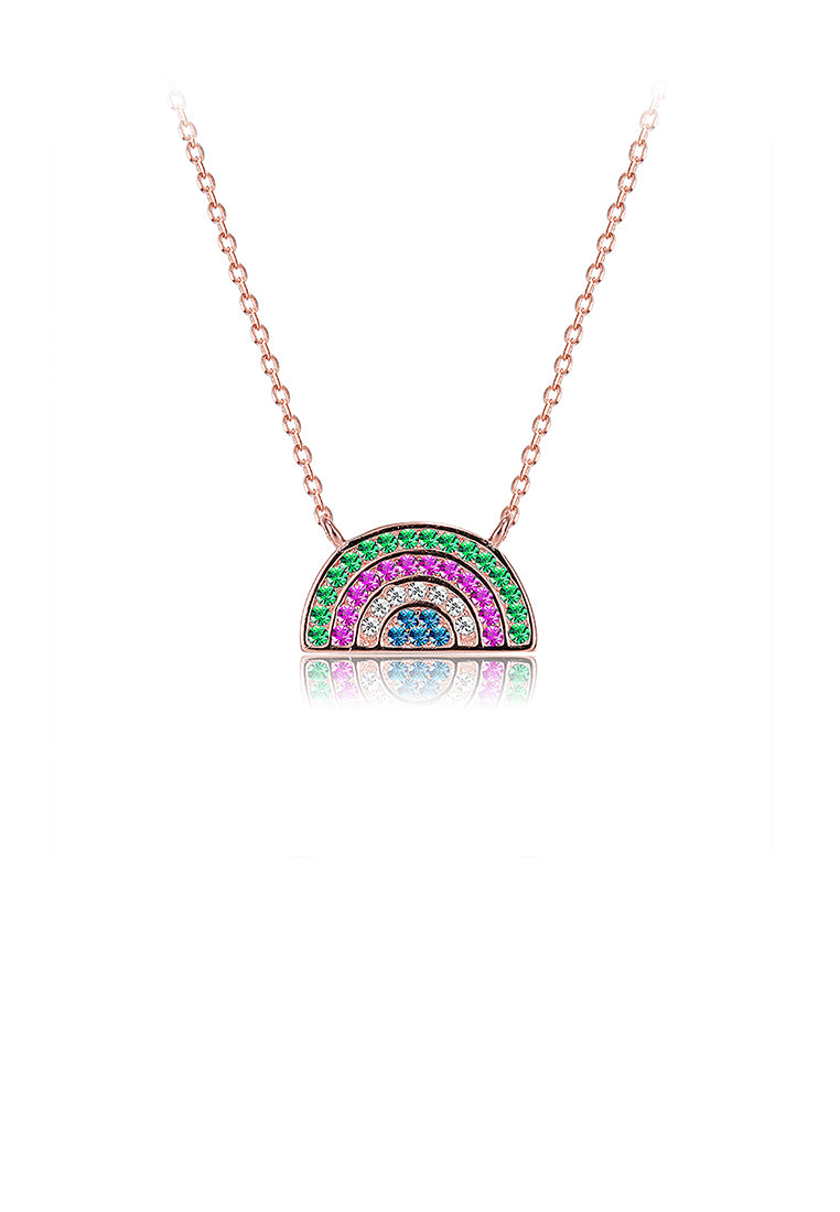 925 Sterling Silver Plated Rose Gold Rainbow Necklace with Austrian Element Crystal