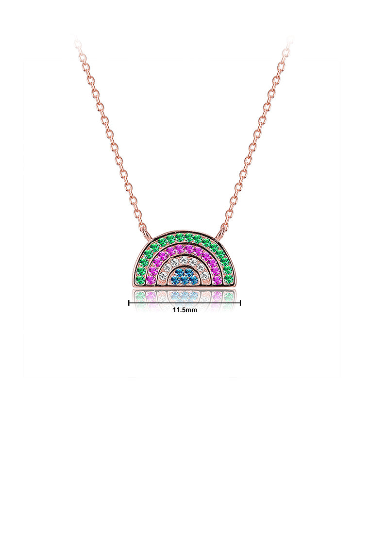 925 Sterling Silver Plated Rose Gold Rainbow Necklace with Austrian Element Crystal