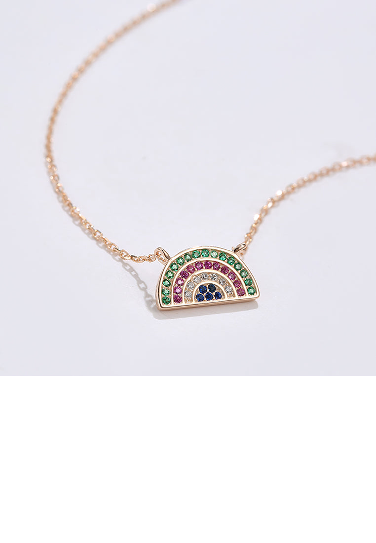 925 Sterling Silver Plated Rose Gold Rainbow Necklace with Austrian Element Crystal