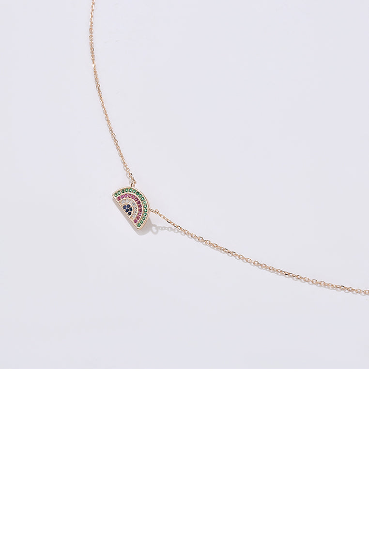 925 Sterling Silver Plated Rose Gold Rainbow Necklace with Austrian Element Crystal