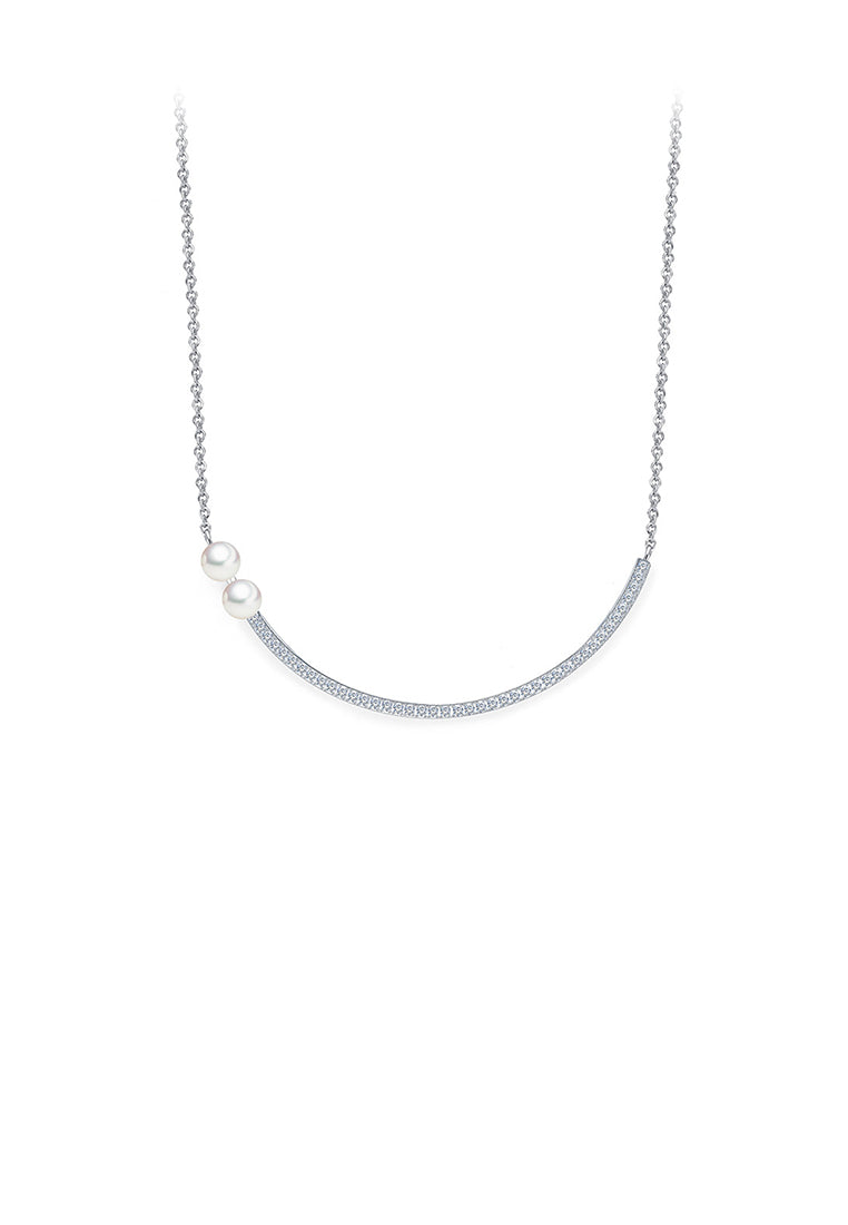 Elegant and Simple Geometric Lines Imitation Pearl Necklace with Cubic Zirconia - Luxurious Look