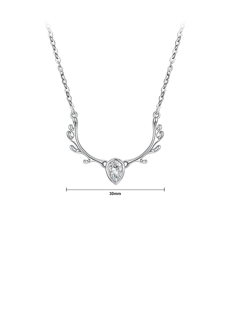 925 Sterling Silver Antler Necklace with Austrian Element Crystal