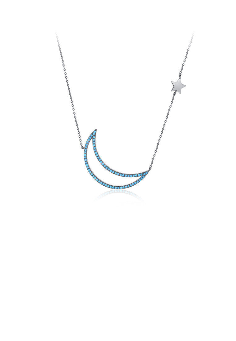 Fashion Simple Hollow Moon Necklace with Blue Cubic Zirconia - Luxurious Look