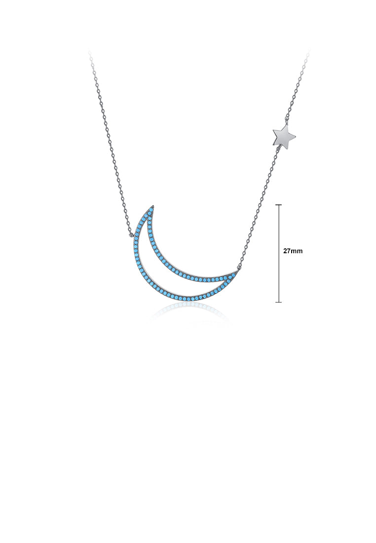 Fashion Simple Hollow Moon Necklace with Blue Cubic Zirconia - Luxurious Look