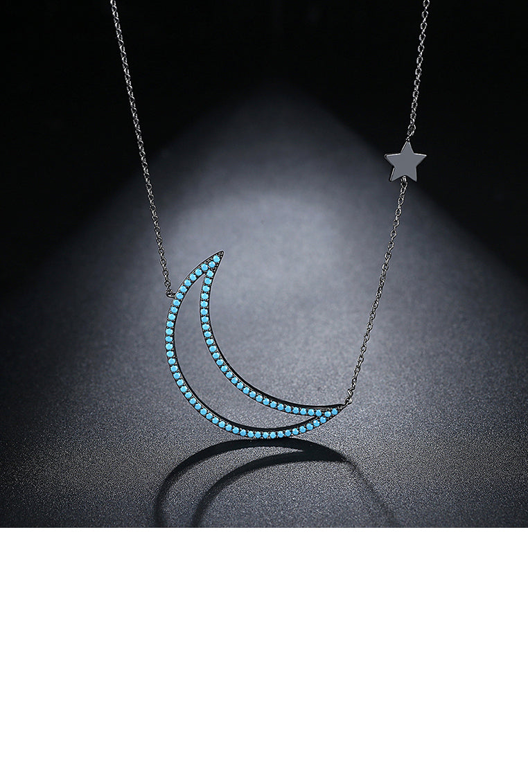 Fashion Simple Hollow Moon Necklace with Blue Cubic Zirconia - Luxurious Look