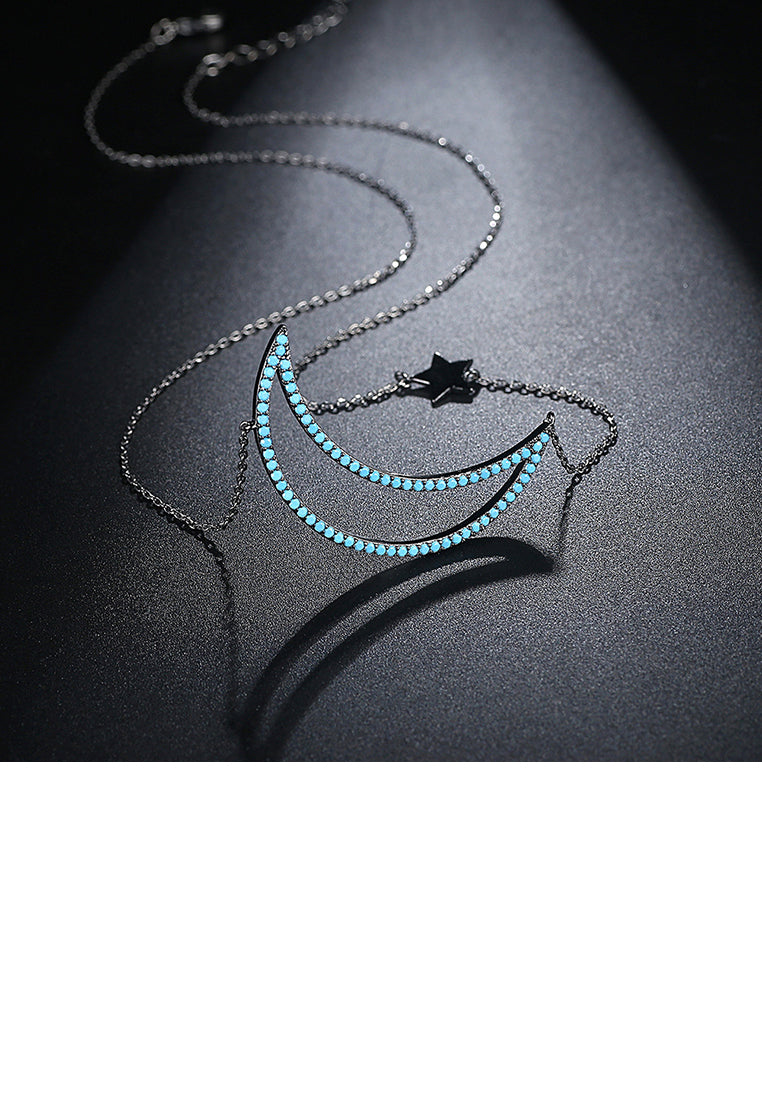 Fashion Simple Hollow Moon Necklace with Blue Cubic Zirconia - Luxurious Look