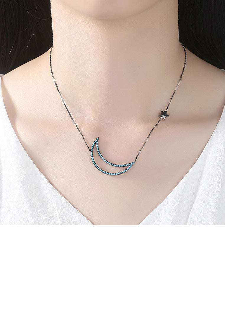 Fashion Simple Hollow Moon Necklace with Blue Cubic Zirconia - Luxurious Look