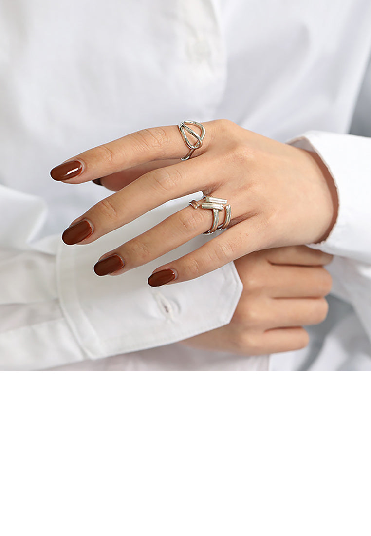 925 Sterling Silver Fashion Simple Geometric Line Adjustable Open Ring