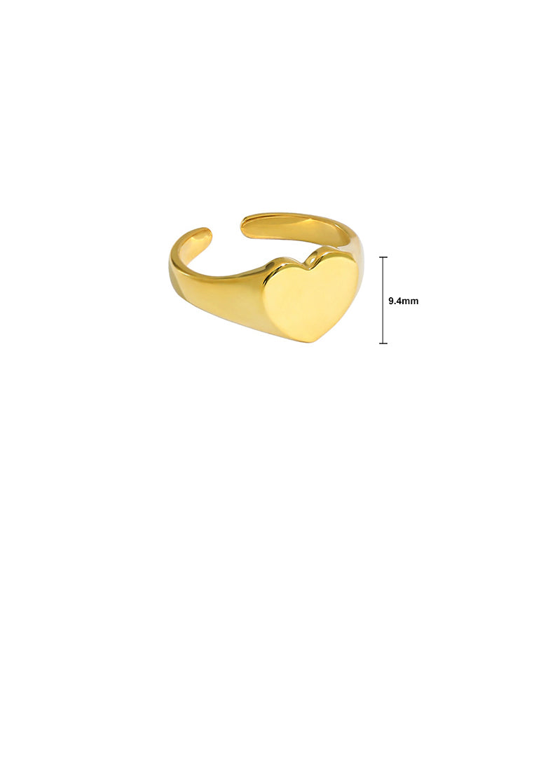925 Sterling Silver Plated Gold Fashion Simple Heart-shaped Geometric Adjustable Opening Ring