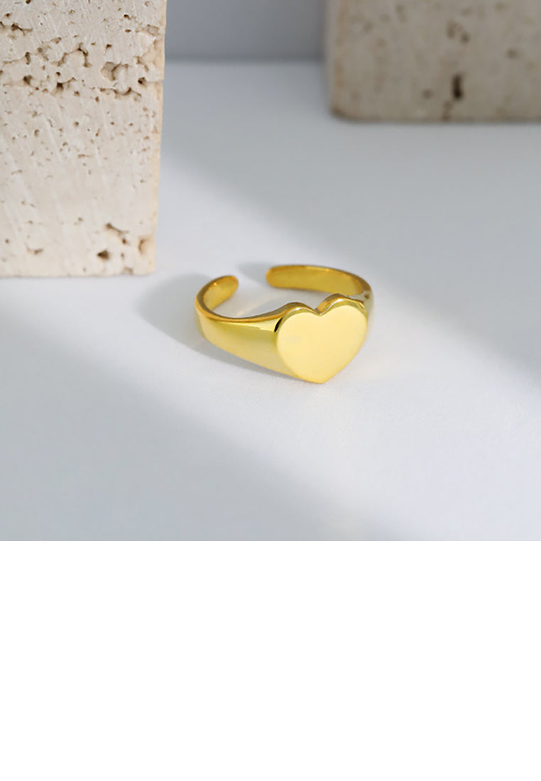 925 Sterling Silver Plated Gold Fashion Simple Heart-shaped Geometric Adjustable Opening Ring