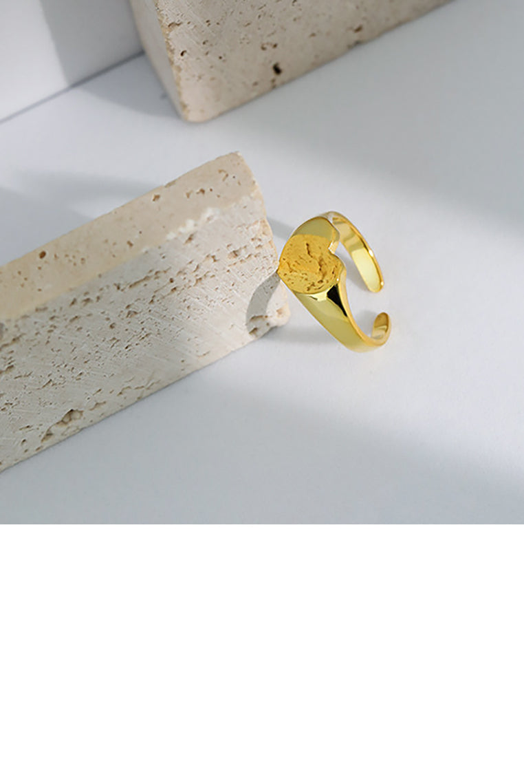 925 Sterling Silver Plated Gold Fashion Simple Heart-shaped Geometric Adjustable Opening Ring