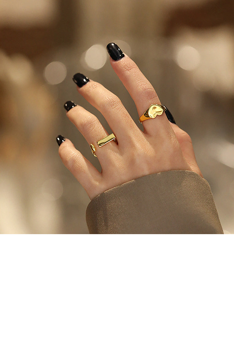 925 Sterling Silver Plated Gold Fashion Simple Heart-shaped Geometric Adjustable Opening Ring