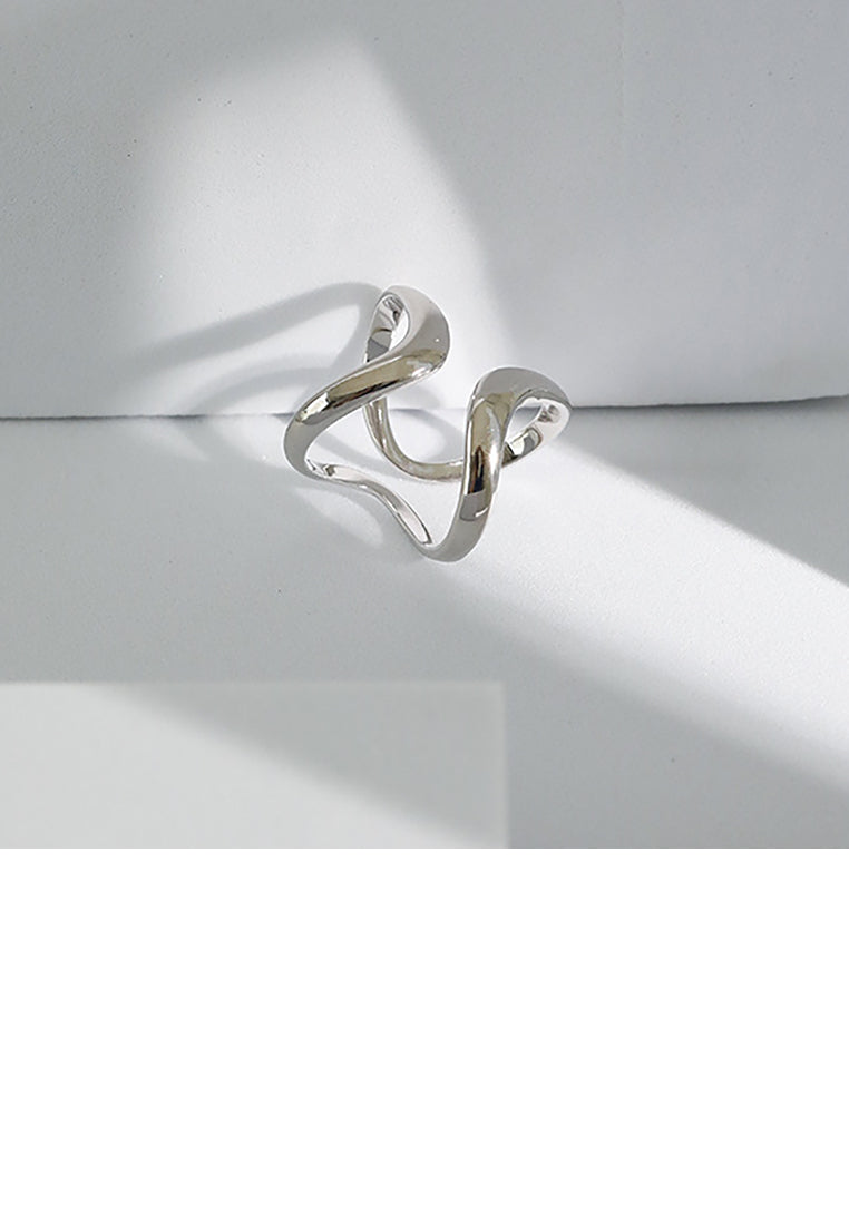 925 Sterling Silver Simple Personality Irregular Lines Geometric Adjustable Opening Ring