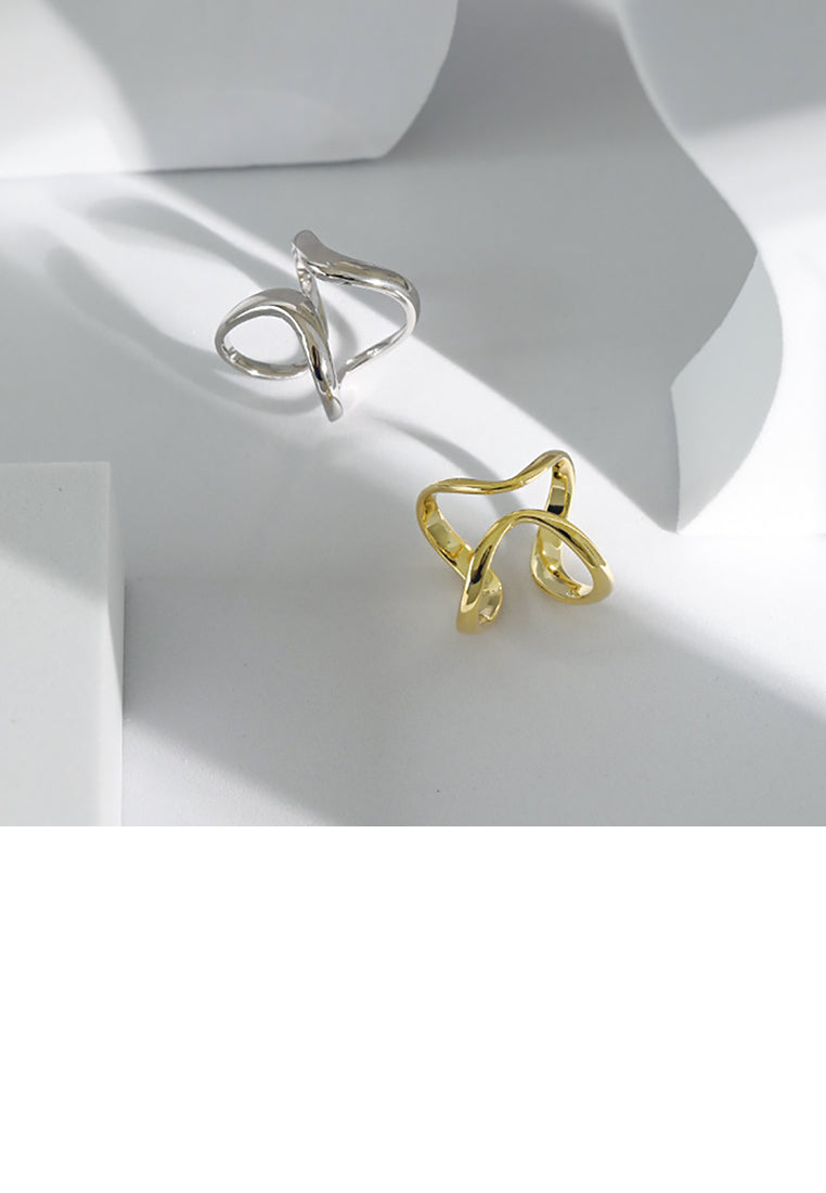 925 Sterling Silver Simple Personality Irregular Lines Geometric Adjustable Opening Ring