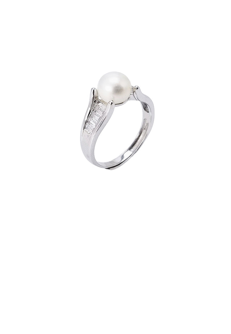 925 Sterling Silver Simple Fashion White Freshwater Pearl Adjustable Ring - Luxurious Look
