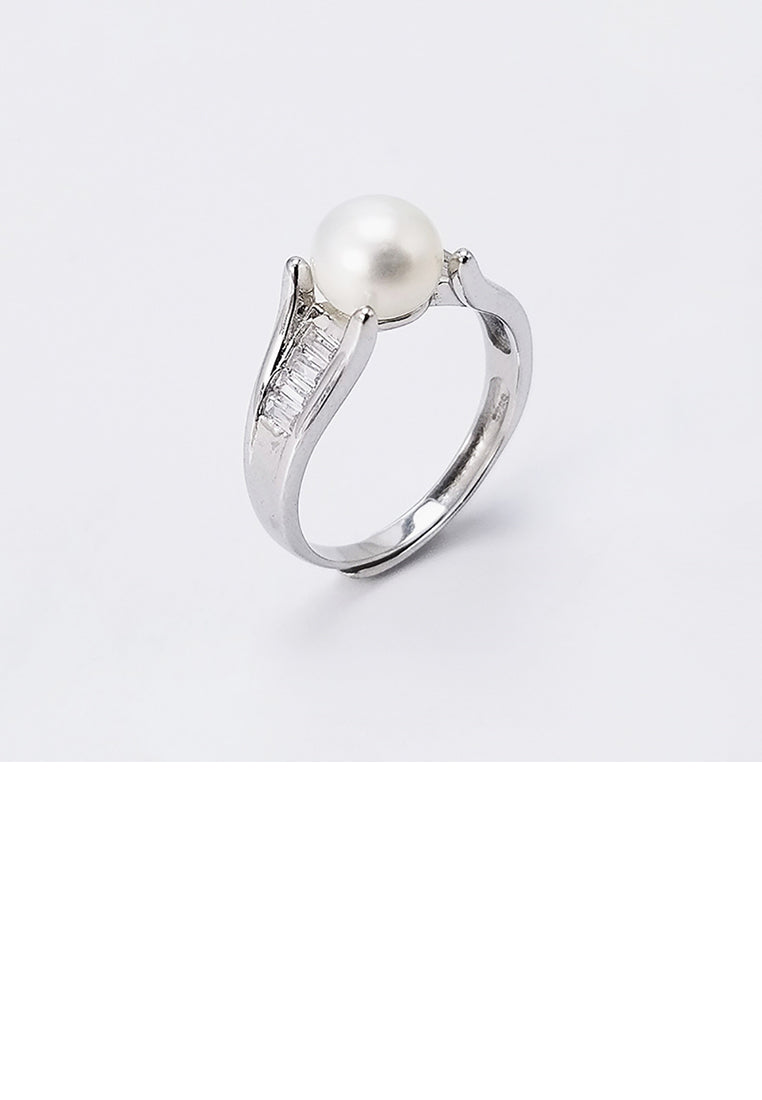 925 Sterling Silver Simple Fashion White Freshwater Pearl Adjustable Ring - Luxurious Look