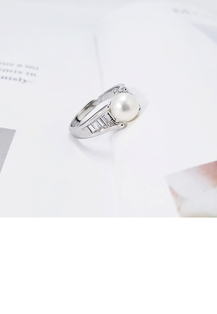 925 Sterling Silver Simple Fashion White Freshwater Pearl Adjustable Ring - Luxurious Look