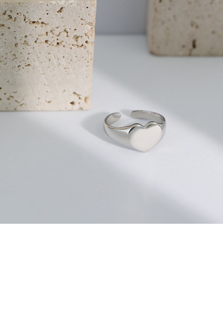 925 Sterling Silver Fashion Simple Heart-shaped Geometric Adjustable Opening Ring