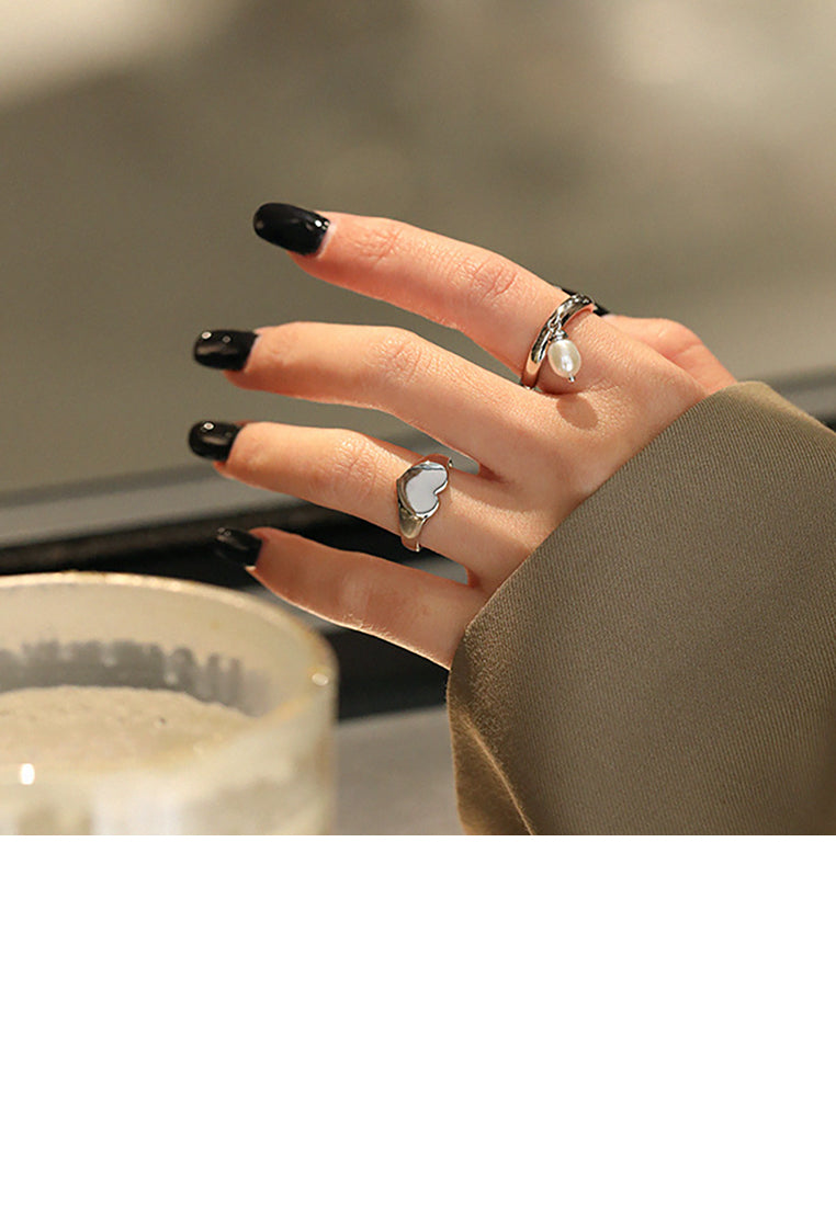 925 Sterling Silver Fashion Simple Heart-shaped Geometric Adjustable Opening Ring