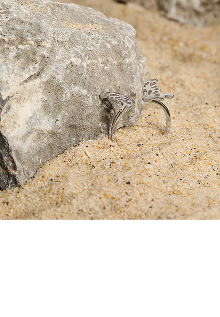 925 Sterling Silver Fashion and Elegant Butterfly Geometric Adjustable Opening Ring