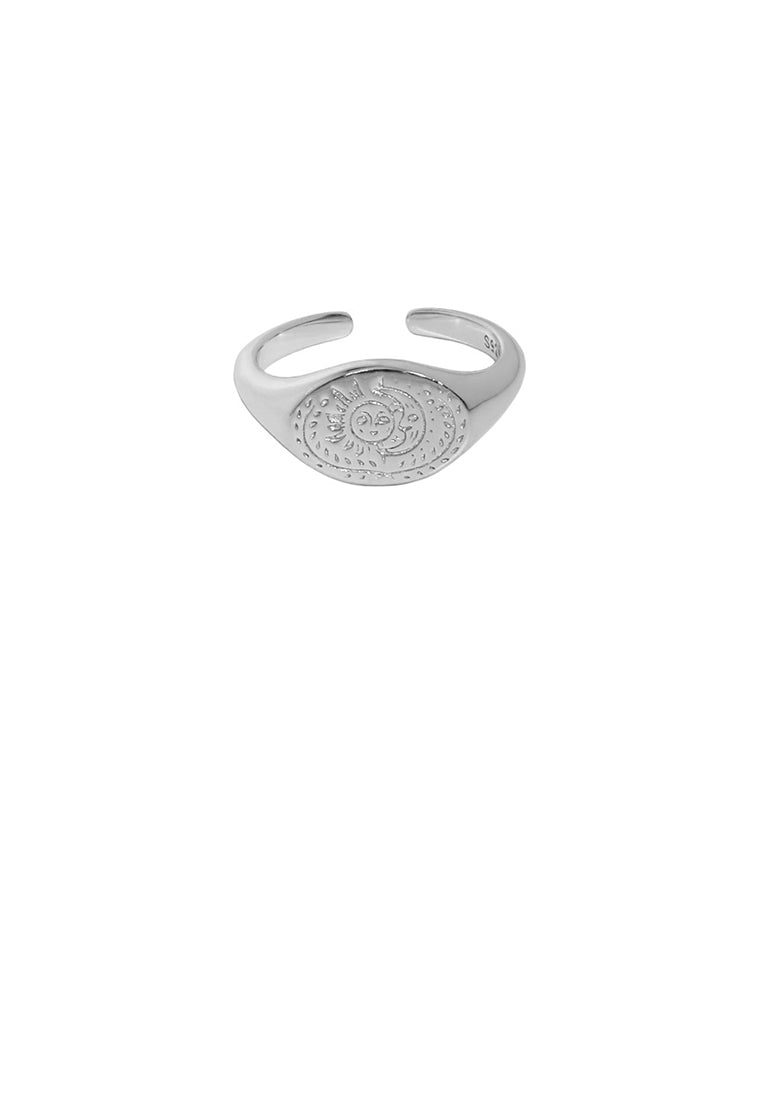 925 Sterling Silver Fashion Simple Sun and Moon Pattern Geometric Adjustable Opening Ring