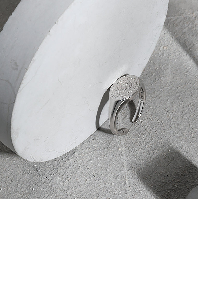 925 Sterling Silver Fashion Simple Sun and Moon Pattern Geometric Adjustable Opening Ring