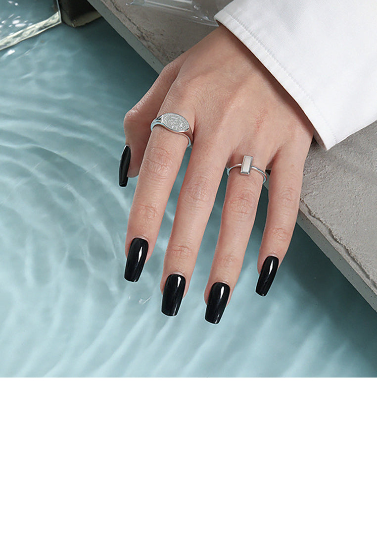 925 Sterling Silver Fashion Simple Sun and Moon Pattern Geometric Adjustable Opening Ring