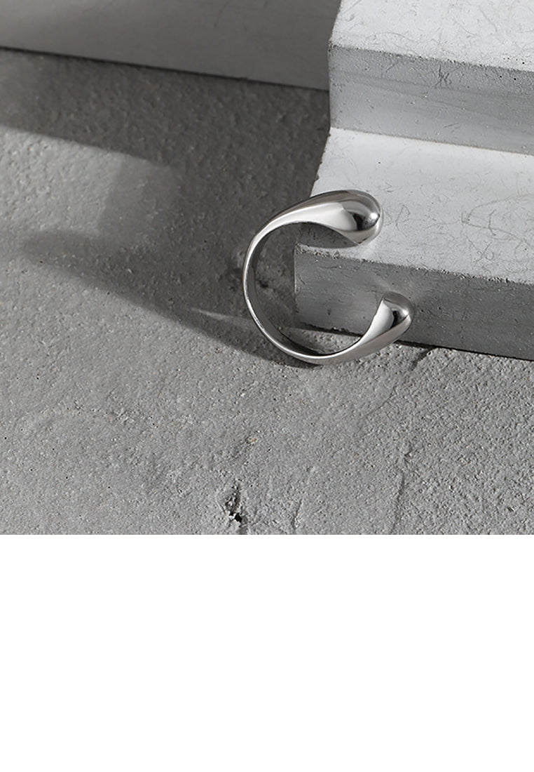 925 Sterling Silver Simple Temperament Water Drop-shaped Geometric Adjustable Opening Ring