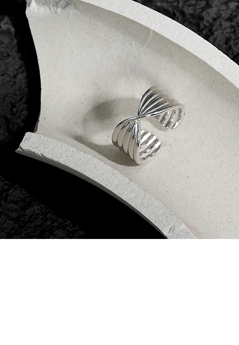 925 Sterling Silver Simple Creative X-shaped Button Pattern Geometric Adjustable Opening Ring