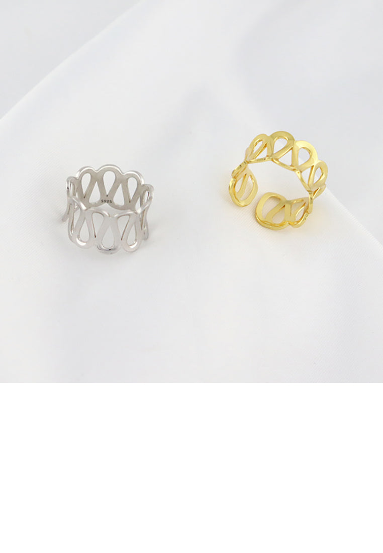 925 Sterling Silver Simple Personality Hollow Water Ripple Geometric Adjustable Opening Ring