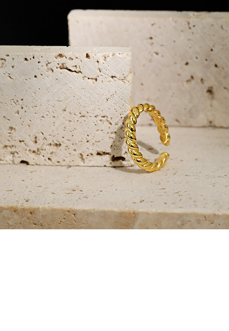 925 Sterling Silver Plated Gold Simple Fashion Twist Geometric Adjustable Opening Ring