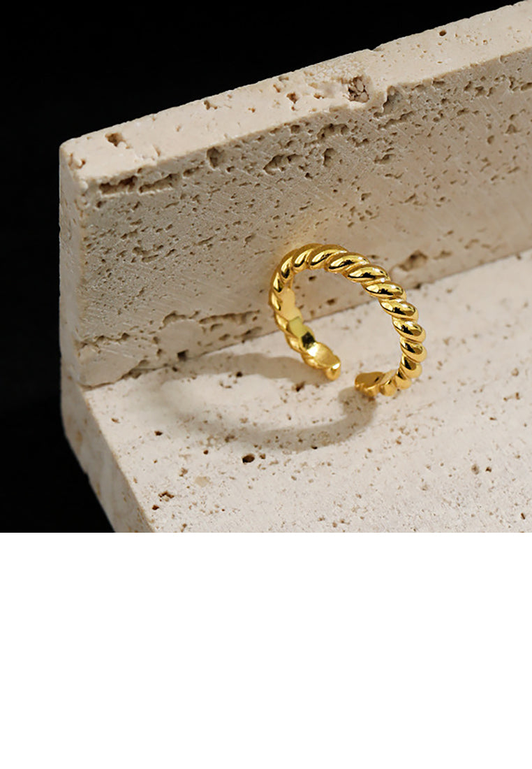 925 Sterling Silver Plated Gold Simple Fashion Twist Geometric Adjustable Opening Ring