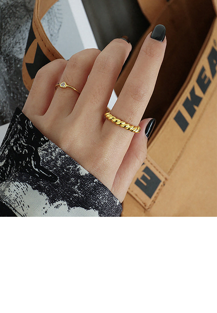 925 Sterling Silver Plated Gold Simple Fashion Twist Geometric Adjustable Opening Ring