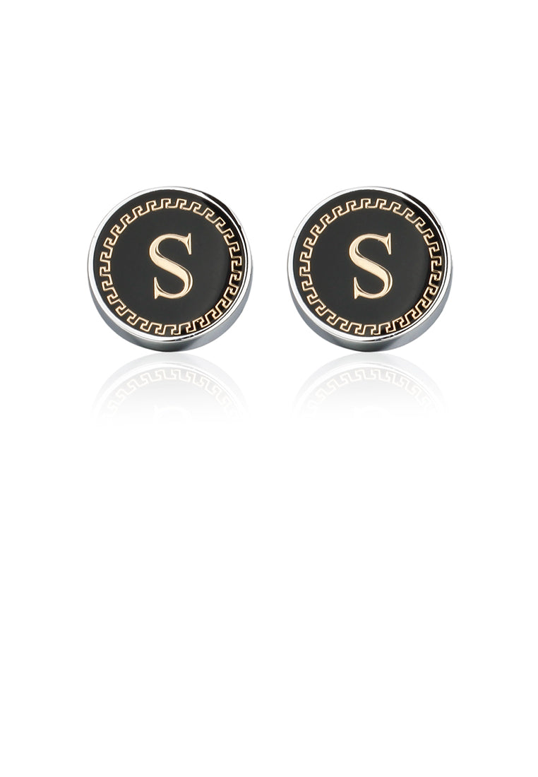 Fashion and Simple Golden Alphabet S Geometric Round Cufflinks