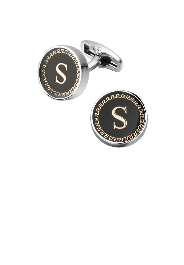 Fashion and Simple Golden Alphabet S Geometric Round Cufflinks