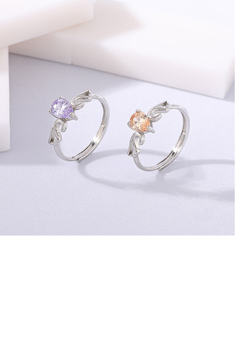 925 Sterling Silver Fashion Simple Wing Champagne Cubic Zirconia Adjustable Ring - Luxurious Look