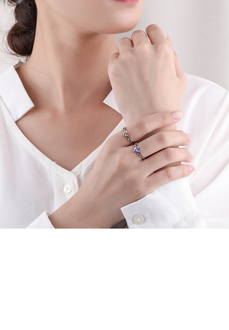 925 Sterling Silver Fashion Simple Wing Champagne Cubic Zirconia Adjustable Ring - Luxurious Look